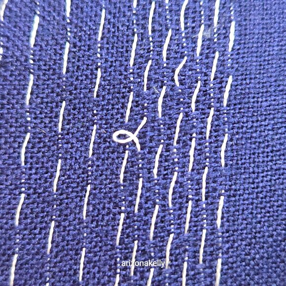 Blue Lightweight Summer Scarf with White Stitch Detail - Picture 9 of 13